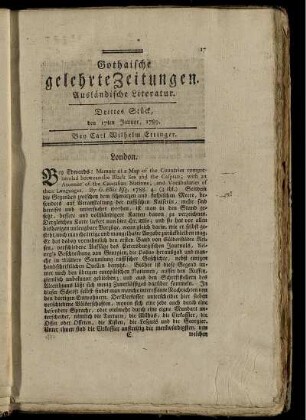Drittes Stück, den 17ten Januar, 1789.