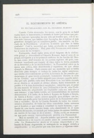 El descubrimiento de América en sus relaciones con el progreso humano