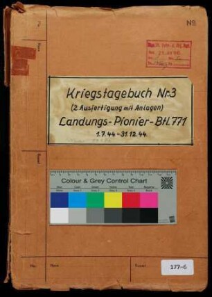 Kriegstagebuch Nr. 3 (2. Ausfertigung mit Anlagen) Lgs.Pi.Btl. 771 vom 1.7.1944-31.12. 1944