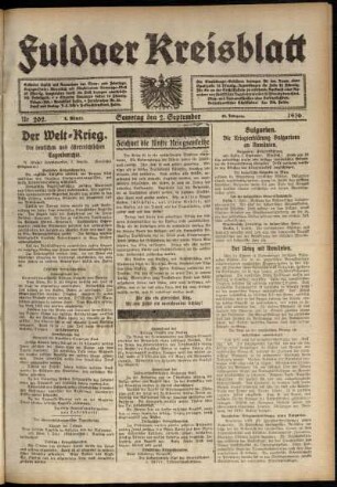 Erste Ausgabe vom Samstag, den 02. September 1916.