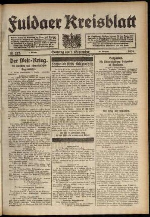 Erste Ausgabe vom Samstag, den 02. September 1916.