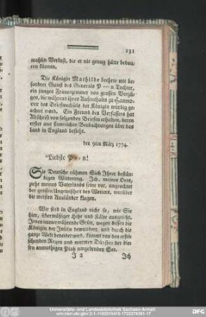 den 9ten März 1774. Liebste P-n!