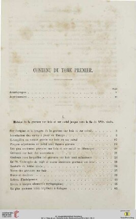 Contenu du tome premier