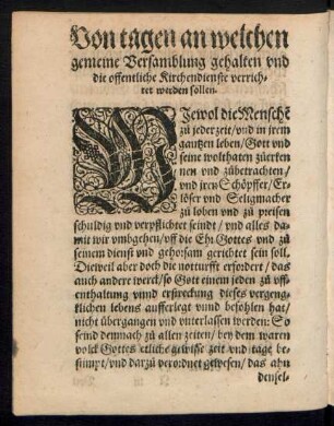 Von tagen an welchen gemeine Versamblung gehalten und die offentliche Kirchendienste verrichtet werden sollen.