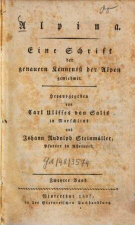 Alpina : e. Schrift d. genauern Kenntniß d. Alpen gewidmet. 2. 1807