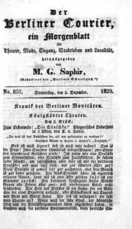 No. 852, Donnerstag, den 3. Dezember 1829