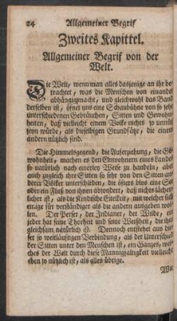 Zweites Kapittel. Allgemeiner Begrif von der Welt