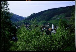 Ottenhöfen: Ort mit Kirchturm vom Wald aus