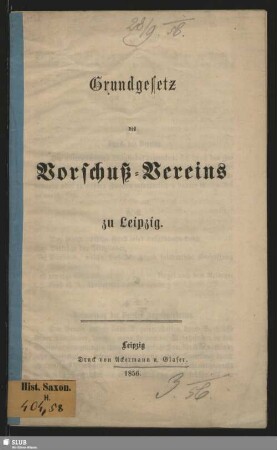 Grundgesetz des Vorschuß-Vereins zu Leipzig