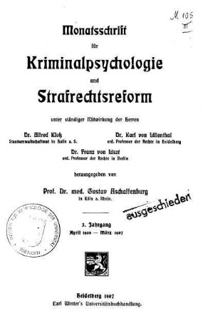 Monatsschrift für Kriminalpsychologie und Strafrechtsreform