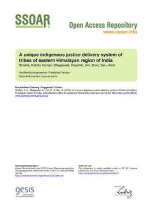 A unique indigenous justice delivery system of tribes of eastern Himalayan region of India