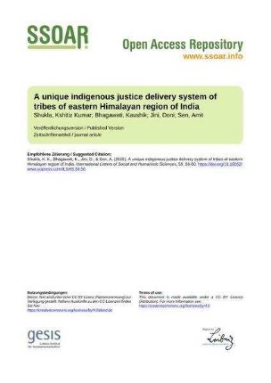 A unique indigenous justice delivery system of tribes of eastern Himalayan region of India
