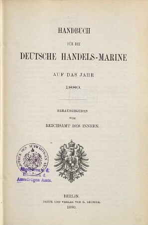 Handbuch für die deutsche Handelsmarine. 1880, 1880
