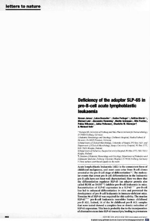 Deficiency of the adaptor SLP-65 in pre-B-cell acute lymphoblastic leukaemia