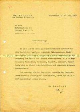 Hektografierte Anweisung zur Instandsetzung landwirtschaftlicher Maschinen und Geräte - Sachkonvolut