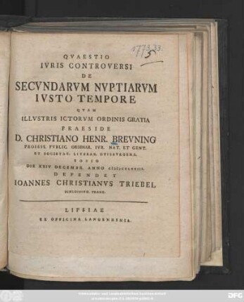 Qvaestio Ivris Controversi De Secvndarvm Nvptiarvm Ivsto Tempore