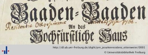 [Provenienz]: Jesuitenresidenz Ottersweier