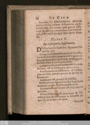 Caput V. De Categoria substantiae.
