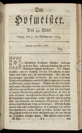 Das 44. Stück. Leipzig, den 30 des Weinmonats, 1753.