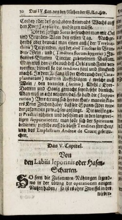 Das V. Capitel. Von den Labiis leporinis oder Hasen-Scharten.