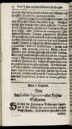 Das V. Capitel. Von den Labiis leporinis oder Hasen-Scharten.