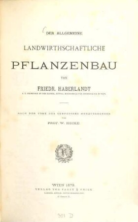 Der allgemeine landwirthschaftliche Pflanzenbau