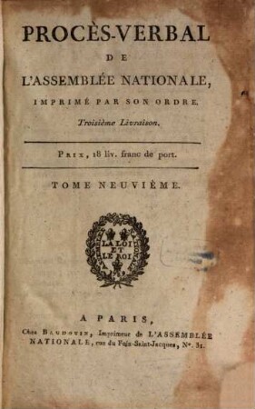 Procès-verbal de l'Assemblée Nationale. 9. 1789