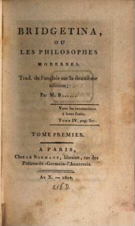 Bridgetina, ou les philosophes modernes, 1