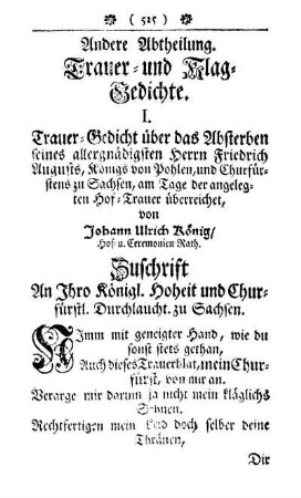 Andere Abtheilung. Trauer- und Klag-Gedichte.