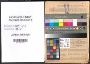 Entnazifizierung Heinrich Junker , geb. 24.06.1896 (Kassierer)
