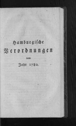 Hamburgische Verordnungen vom Jahr 1780.