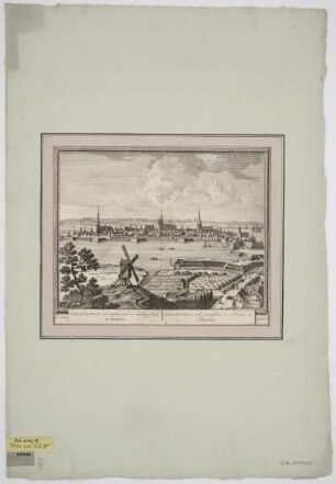 Ansicht von Stralsund, Radierung, um 1702 : Straelzondt, een wytberoemde en machtige stadt in Pomeren : C. P. = Stralsunda / Pet. Schenk. - Amsteld[ami] , [1702]. - 1 Ansicht : Radierung ; 25 x 21 cm