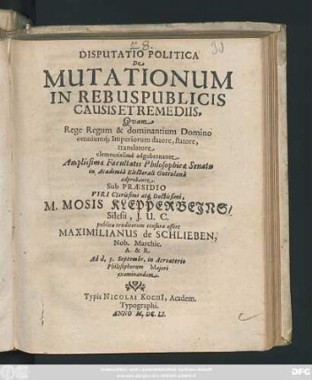 Disputatio Politica De Mutationum In Rebus Publicis Causis Et Remediis