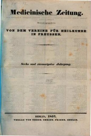 Medicinische Zeitung, 1857, Nr. 1 - 52 = Jg. 26