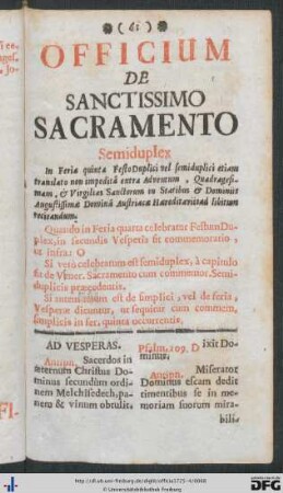 Officium De Sanctissimo Sacramento.