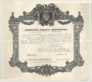 Verleihungsurkunde zum Zivilverdienstorden (Orden del Mérito Civil)