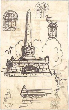 Hildebrand, Adolf von; Denkmal mit Obelisk - Perspektive, Details