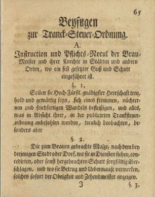 Beyfugen zur Tranck-Steuer-Ordnung