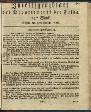24tes Stück. Cassel den 13ten Junius 1808