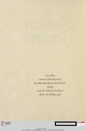 Ausstellung unter der Schirmherrschaft des Ministerpräsidenten Generaloberst Göring