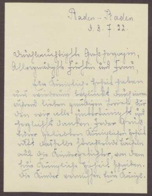 Schreiben von Emilie Göler an die Großherzogin Luise; Herzschlag einer Schwester; finanzielle Probleme des Pensionats