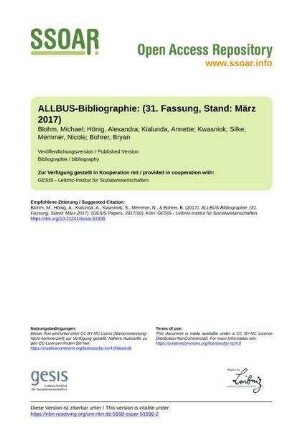 ALLBUS-Bibliographie: (31. Fassung, Stand: März 2017)