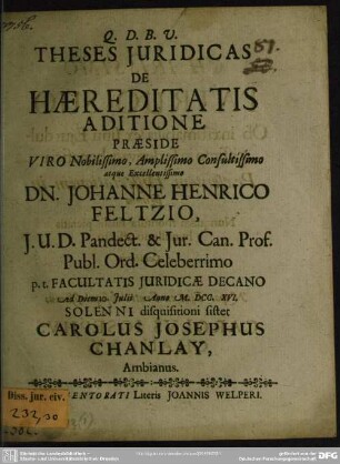 Theses Iuridicas De Haereditatis Aditione
