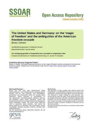 The United States and Germany: on the 'magic of freedom' and the ambiguities of the American freedom crusade