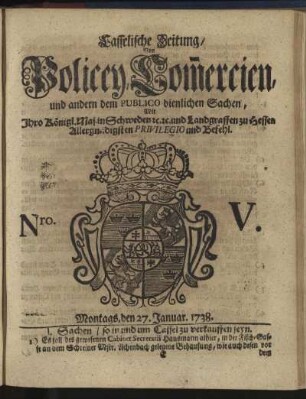Nro. V, Montags, den 27. Januar 1738