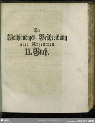 Der Vollständigen Beschreibung aller Artzeneyen II. Buch
