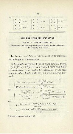 Sur une formule d'analyse.
