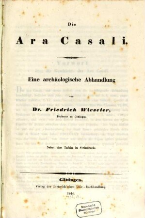 Die Ara Casali : e. archäolog. Abhandlung