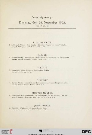 Versteigerung: Dienstag, den 24. November 1903 (Nr. 1-76)