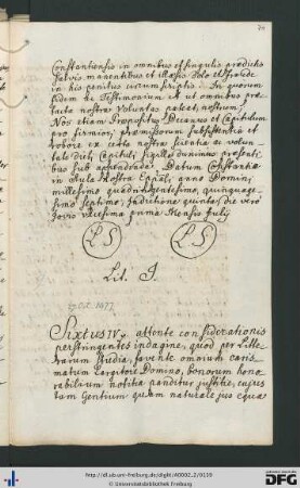 [fol. 70] Urkunde Papsts Sixtus IV. (1477)